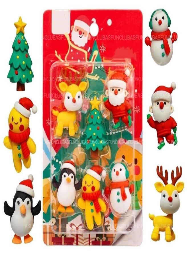 ASFunClub FunClub Cute Cartoon Mini Eraser Merry Christmas Stationery Gift for Kids Kawaii Stationary for Kids Christmas Gifts School Stationery Kit Stationary Set School Gift (Pack of 6) - Image 1